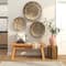 Brown Banana Leaf Handmade Linear Wrapped Accent Table with Navy Stripes